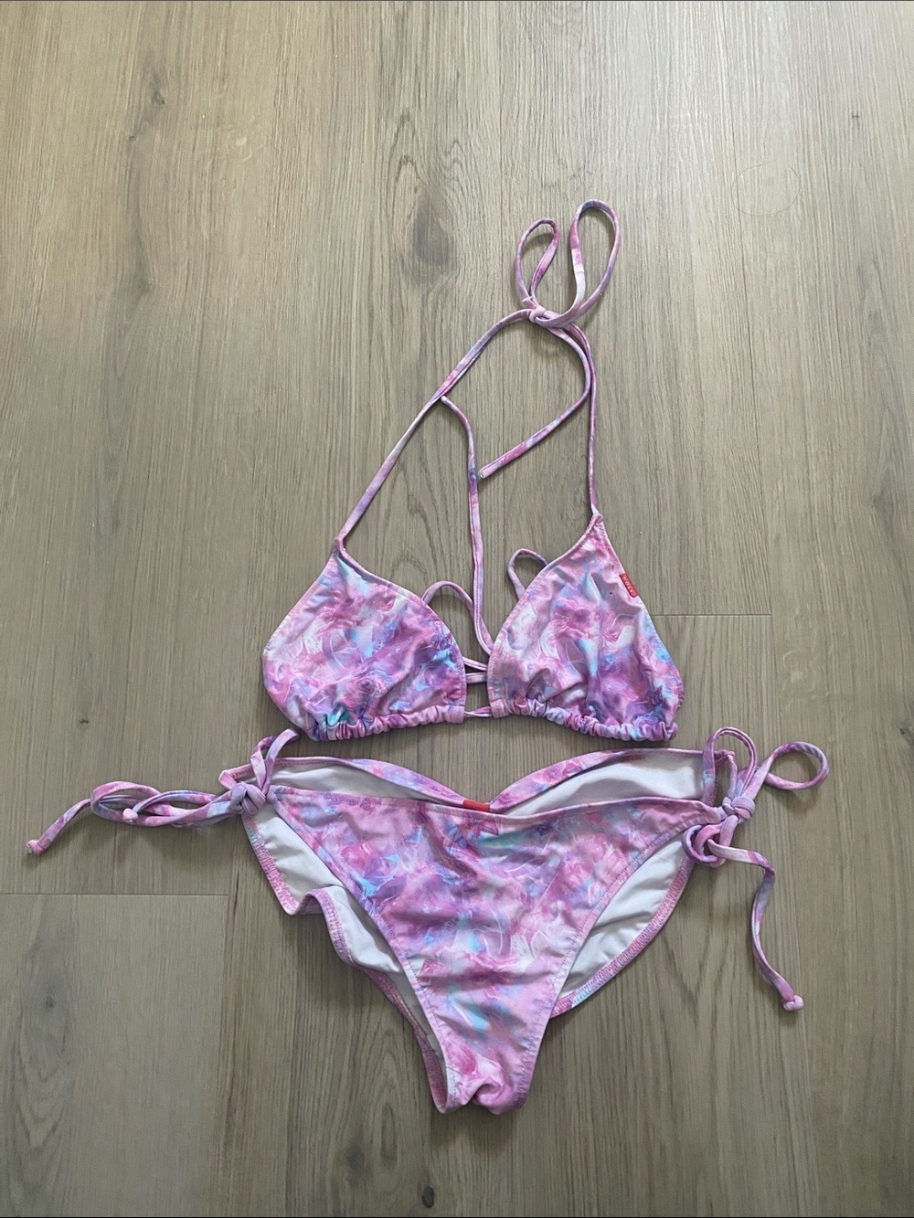 Tie-Dye Pink Triangle String Bikini Set
